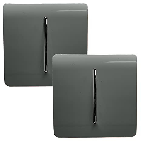 Trendi 1 Gang 2 Way Artistic Modern Glossy 10 Amp Rocker Tactile Light Switch Charcoal (2 Pack)