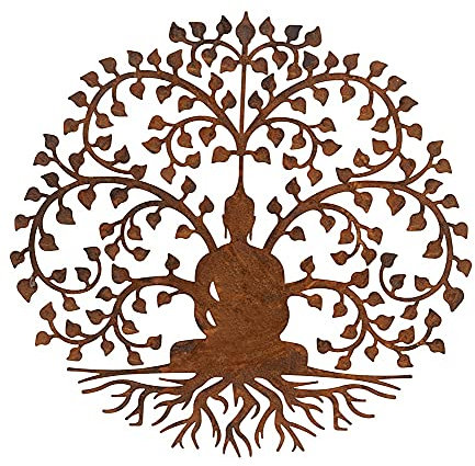 F&G Supplies 60cm diameter Bodhi Buddha Tree Wall Plaque wall Art Screen - in rustic round steel metal