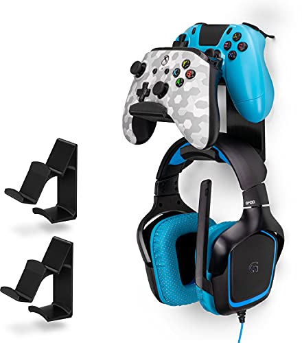 Brainwavz UberAtlas Dual-Game-Controller und Kopfhörer-Ständer, Wandhalterung für Xbox One, Serie X, PS5, PS4, PS3, Switch, Steelseries, Gamepad und mehr, bleiben Sie organisiert, ohne Schrauben, 2