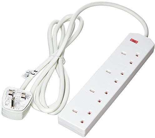 4 Way Gang Power Mains Extension Lead Cable 2M Metre British Approved 13A Amps - Surge Protected