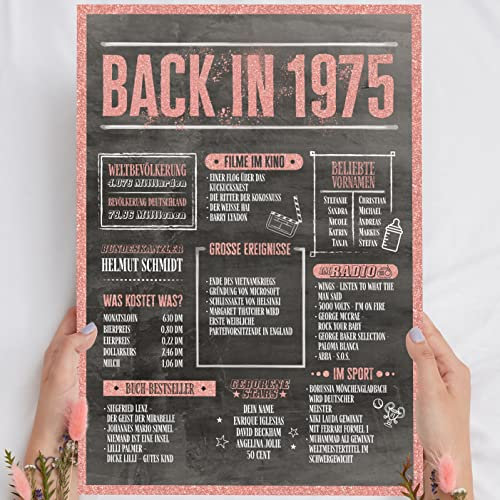 50 Geburtstag Frauen Rosegold Holzbild Back in 1975 personalisierbar zum Hinstellen/Aufhängen opt. beleuchtet, 50 Geburtstag Frau Deko, 50 Geburtstag Frau, 50. Geburtstag Frau, Geschenk 50 Geburtstag