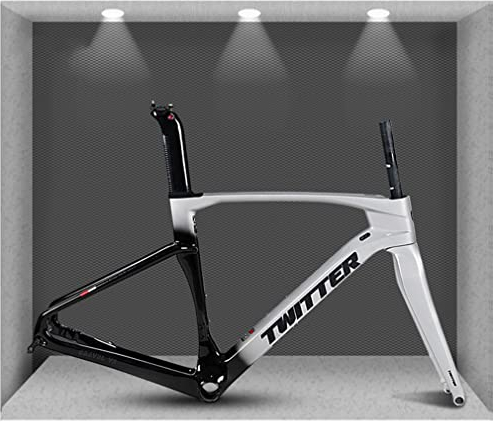 YOJOLO Carbonio Telaio della Bicicletta da Strada Forcella 700C Freno A Disco Telaio Bici EPS BB86 45/48/51/54cm Telaio da Corsa Fuoristrada ASSE Passante 12x100/12x142mm (Color : Silver, Size : L)