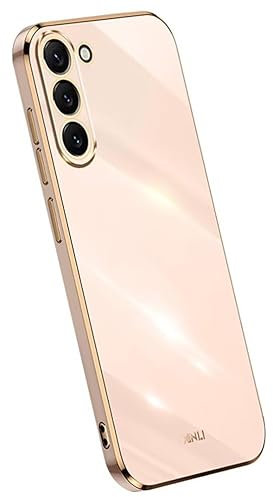 Topme Coque en Silicone pour Samsung Galaxy S23 (6.1 inches), [ Etui Housse de Téléphone de Style Bord Doré] - Rose