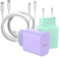 ZNBTCY 4 Pack Schnellladegerät (Hellviolett+Hellgrün) mit 2M iPhone Ladekabel (Weiß) 25W USB C Netzstecker， schnellladekabel， iPhone Netzteil， Ladeadapter für iPhone 14 Pro 13 12 11 SE XS XR X 8P iPad