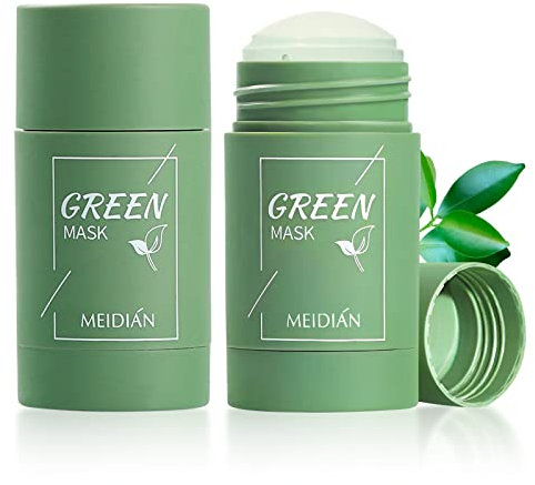 2 Stück Green Mask Clay Stick, Grüner Tee Purifying Clay Stick Mask, Deep Cleansing Anti-Akne-Maske Fine Solid Mask, Moisturizing Nourishing Skin (A)