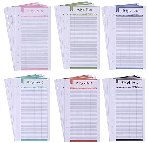24 Stück Budget Blätter Nachfüllpapier, Budget Sheets Budget Planner Karten Papier Binder Budget Planner A5 Budget Refill für Binder Notebook 6 Holes Budget Card