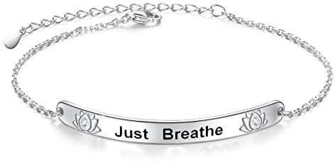 925 Sterling Silber Just Breathe Armband für Damen für Angst Stress Relieving Lotus Blume Charm Armbänder für Teenager Mädchen Yoga Fans inspirierende Manschette Armreif