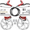 DYISLAND E-Bike Hydraulisches Scheibenbremsen Set 4-Kolben/2-Kolben, 2-pin/3-pin Vorinstallierter Mineralöl-Bremsensatz, Mit 2 Stück 180mm Rotoren (Rot-Vorne1000mm/Hinten1850mm 2-Kolben)
