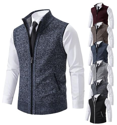 Gilet invernale da uomo, gilet da uomo, gilet lavorato a maglia, cardigan senza maniche con colletto rialzato, giacca senza maniche, adatto per ciclismo, corsa, escursionismo (XXL,Blau)