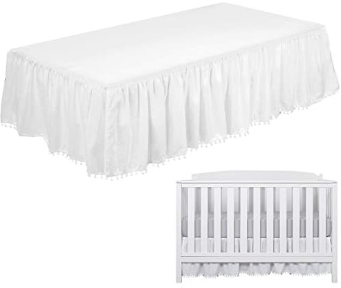 Fukamou Jupe de Berceau - Jupes de lit pour Tout-Petits | Jupe de Berceau à Volants avec Pompons, Jupes de literie en Microfibre pour Berceau de bébé pour bébés garçons Filles 28 X 52