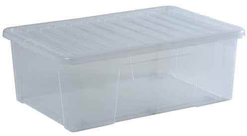 Wham Crystal 68 Liter Storage, Heavy Duty Plastic Storage Box With Lids Home Office Stackable Nestable, Large Storage Boxes With Lids 72 x 48 x 25 cm - Tint Clear (Pack of 2)