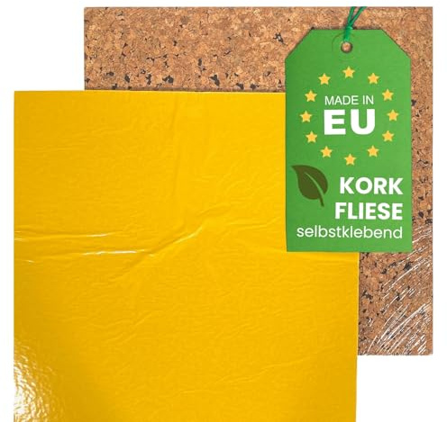 EKB-Kork dekorative Wandfliese 50x50cm 4mm stark I 4 Stk I selbstklebende Korkplatte für Pinnwand, Dekoration oder Schallschutz Akustikplatte I Nachhaltiges DIY-Projektmaterial zum Basteln & Modellbau