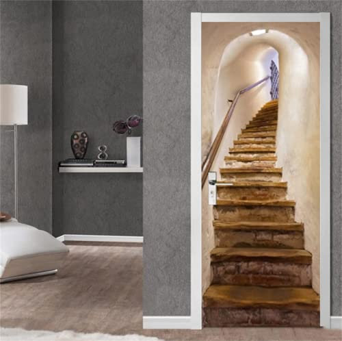 FLFK Échelle de pierre Autocollant Porte Affiche 3D pour Chambre Auto-adhésif Amovible Murale Décoration 85X215cm