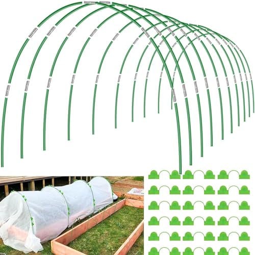60 cerchi per serra per letti rialzati, 40 clip, pali da giardino da 2,4 m, tunnel per copertura di file, regolabili in fibra di vetro antiruggine, telaio fai da te per esterni