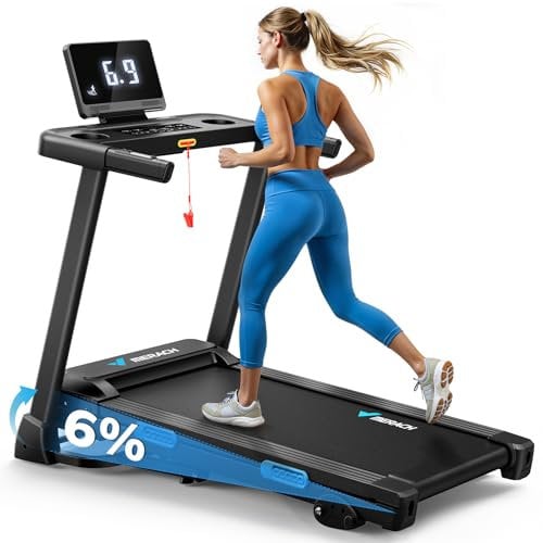 MERACH Laufband für Zuhause, Laufband Klappbar mit Steigung 6%, 2,5PS Laufband mit Steigung, 0,8-12 km/h Gehpad Klappbar, Laufband Klappbar mit LED-Display & Tablet-Halter für Zuhause und Büro, APP
