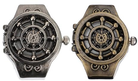 OATIPHO Retro Rudder Ring Watch 2 Pcs Set Creative Flip Finger Watches for Men Women Nautical Style Analog Jewelry Accessory Small Lightweight 1.18X0.98X0.78In