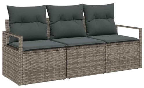 vidaXL Gartensofa-Set mit Kissen mit Speicher 3 pcs Grau Poly-Rattan, Garten und Terrasse, modernes, strapazierfähiges Möbelset, Bequeme Sofa, wetterfeste Sitzgelegenheiten, stilvolle Lounge