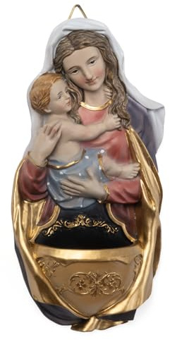 Moritz Madonna mit Kind Figur in Wandnische zur Wandmontage - 18,5 cm hoch - religiöse Dekofigur aus Polyresin mit goldfarbenen Akzenten - Marienfigur christliche Dekoration