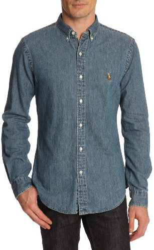 POLO RALPH LAUREN Men’s Slim Fit Raw Denim Shirt L Blue