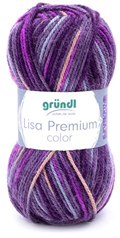 Gründl Lisa Premium Color, 1 x 50 g, Brombeere-Fuchsia-Lila-Color | Garn zum Stricken mit Farbverlauf - Häkelgarn - Weich und hautfreundlich - 100% Polyacryl - 133 m - Nadelstärke 3,5-4,5