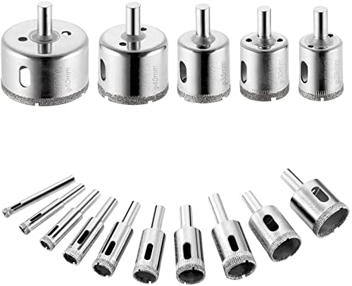Sega a Tazza Diamantate Set di 15 Frese a Tazza Diamantate Professionale Rivestimento di Diamante, Acciaio al Carbonio per Forare le Piastrelle, Vetro, Marmo, Ceramica