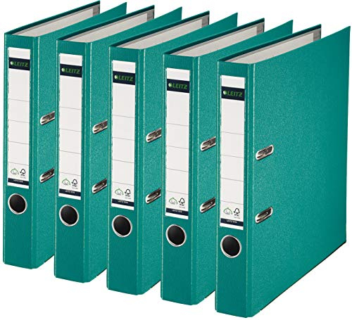 Leitz 10155052 Qualitäts-Ordner Plastik-Cover (A4, 5,2 cm Rückenbreite) türkis (5er Pack)
