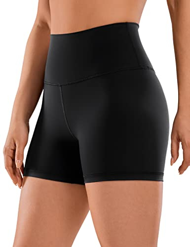 CRZ YOGA Naked Feeling Damen Radlerhose Blickdicht Hohe Taille Kurze Sporthose Yoga Sommer Shorts für Gym Sport - 10cm Schwarz 40
