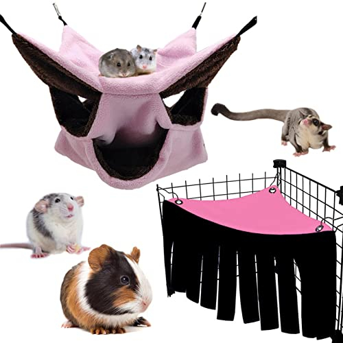 LeerKing 3 Ebenen Hängematte Höhle Hängendes Bett Nagertier Flauschige Hängebett Käfig Kleintierebett mit Haken für Ratte Chinchillas Totoro Hamster Frettchen Mäuse Nage Rosa 2er Pack