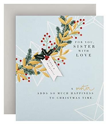 Hallmark Weihnachtskarte für Schwester – modernes Blatt-Design.
