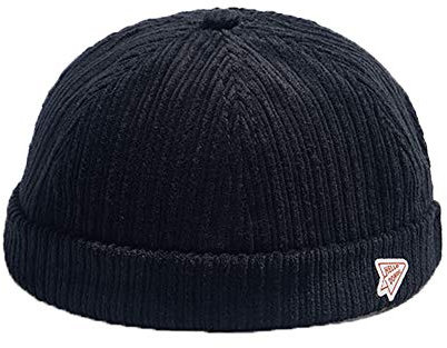 Herrenmütze, Dockermütze, Beanie, Matrosenmütze, Arbeitermütze, Rollmanschette, Retro, randlos, verstellbar, 0072-Schwarz, Einheitsgröße