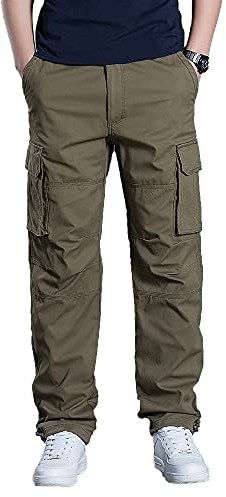 Olmecs Hommes Pantalons Elastique Coton Taille Plus Cargo Droite avec Poches Printemps/Automne Kaki M