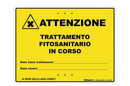 CARTELLO SEGNALETICO - Attenzione - Trattamento fitosanitario in corso - Con Adesivo in Vinile e Pannello in Forex (Pannello 5mm Stampato)
