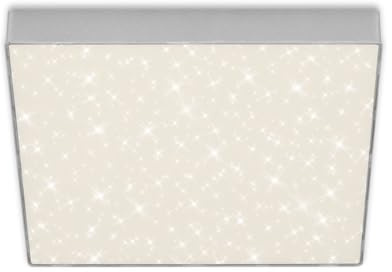 BRILONER - LED Deckenlampe mit Sternenhimmel, rahmenlos, neutralweiße Lichtfarbe, LED Lampe, Deckenleuchte, Wohnzimmerlampe, Schlafzimmerlampe, Küchenlampe, 28,7x28,7x3,6 cm, Silberfarbig