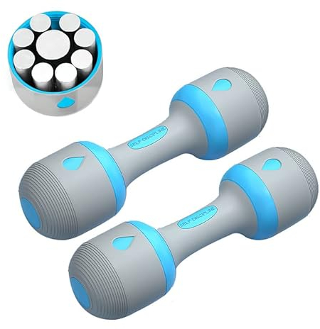 Sipobuy Hantel verstellbar, für Zuhause, Fitnessstudio, Fitness, für Damen und Herren, Gewicht 5-in-1, rutschfest, aus Gummi, 2-10 kg, 2 x 5 kg/Set (blau + grau)