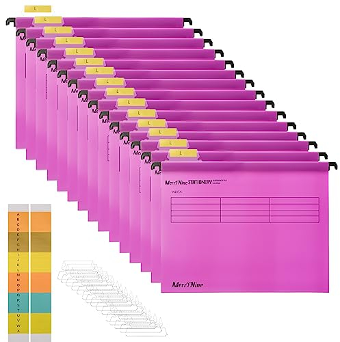 MerryNine Hängemappen, Polypropylen, Aktenschrank, Hängemappen mit Registern und Karteneinsätzen, für Schule, Zuhause, Arbeit, Büro, Organisation, Rosa, Kanzleipapier