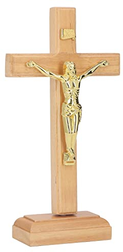 Holz Katholisches Kruzifix Kreuz Heiliges Wandkreuz Holzkreuz Kruzifix Tischkreuz Stabiler Sockel Stehendes Kruzifix für Home Office Cathedral