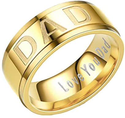 KnBoB 8MM Verlobungsringe Männer, Gold Buchstabe Dad Love You Dad Edelstahl Ring Verlobungsring für Herren Größe 70 (22.3)