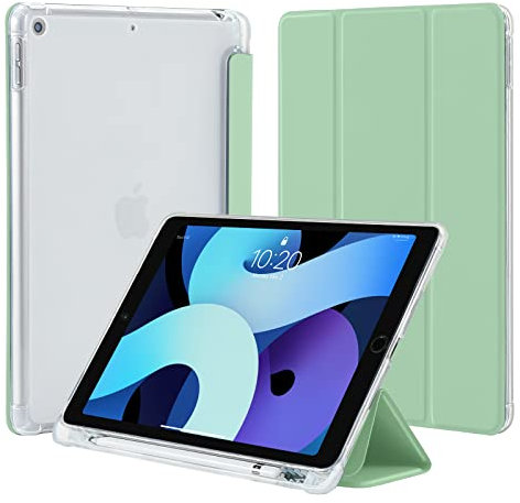 4UBonLife Case for iPad 10.2 inch 9th 8th 7th Generation Case 2021/2020/2019 with Pencil Holder, Slim Stand Smart Case Soft TPU Translucent Frosted Back Cover Shell for Apple iPad 9/8/7, Mint Green
