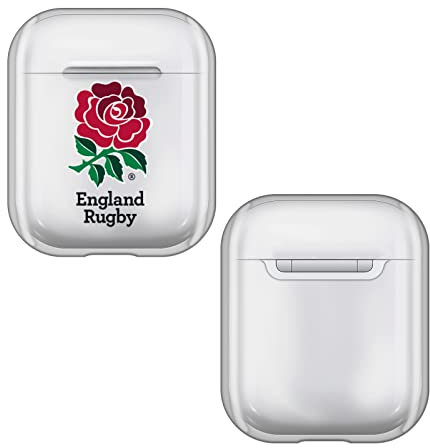 Head Case Designs Officially Licensed England Rugby Union Plain Logo Clear Hard Crystal Cover Compatible With Apple AirPods 1 1st Gen / 2 2nd Gen Charging Case