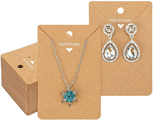 G2PLUS Halsketten Ohrring Displaykarten,9x6 cm Halskette Display Karten, Braun Kraftpapier Ohrhänger Karten, 100 Stück Schmuckset Displaykarte für Verpackung Ohrringe, Halsketten und Armbänder