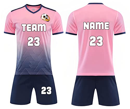 Personalisierte Fußballtrikots - Benutzerdefiniert Fussball Trikot mit Namen Nummer Team Logo - Personalisierte Fußball T-Shirt Shorts 2 Teiliges Set