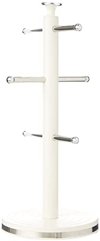 Daewoo Sienna Collection Mug Tree, Free Standing 6 Cup Holder With Sturdy Base, Cream