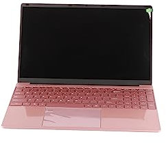 Computadora Portátil Rosa, 16GB RAM 512GB ROM CPU de Cuatro Núcleos Lector de Huellas Dactilares 15.6 Pulgadas 2K IPS Computadora Portátil de Oficina para Empresas (16+512G Enchufe de la UE)