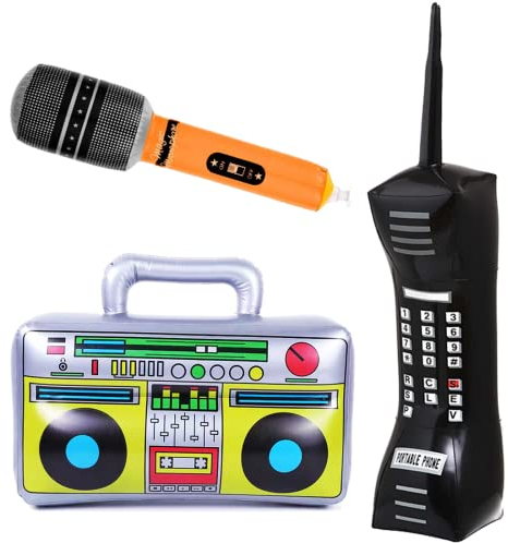 Inflable Músical, Radio Inflable, Teléfono Inflable, Micrófono Inflable, Decoraciones para Fiesta 80 Años 90 Años, Accesorios de Fiesta para Retro Party Boda Cumpleaños Carnaval