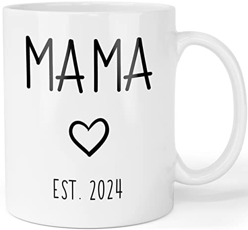 Tasse Schwangerschaft verkünden - Mama 2024 Tasse - beidseitig bedruckte Kaffeetasse - Geschenk werdende Mutter, Farbe: Weiß