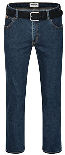 Wrangler Texas Herren-Stretchjeans mit Gürtel in schwarz oder braun (W36/L30, Darkstone + schwarzer Gürtel)