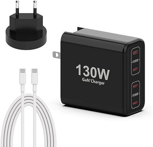 130W USB C GaN Ladekabel Netzteil 4 Ports, PD 65W/30W USB C ladegerät mehrfach mit Schnellladekabel USB multiport für MacBook Pro Air iPhone iPad Pro Dell XPS Google Galaxy S22 S21 C0061