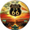 Magnet Route 66 (runde Form) im Vintage-Stil für Kühlschrank/Garage/Bar. Druck auf Holz