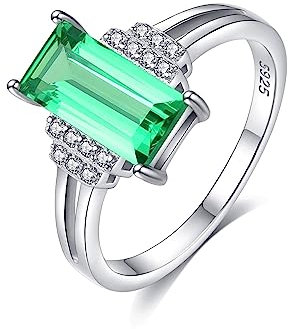 Bellitia Jewelry Damen Ringe 925 Sterling Silber Simuliert Grüner Smaragd & CZ Diamant Ring Für Den Geliebten, Verlobungsring Cocktail Ring Frauen Ring Zirkonia Schmuck