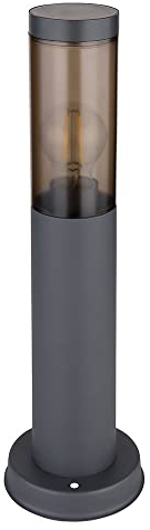 Globo Wegeleuchte Pollerleuchte Außen Sockelleuchte Gartenlampen anthrazit IP44, Standleuchte Balkon, Edelstahl rauchfarben, 1x E27 Fassung, DxH 7,6x45cm